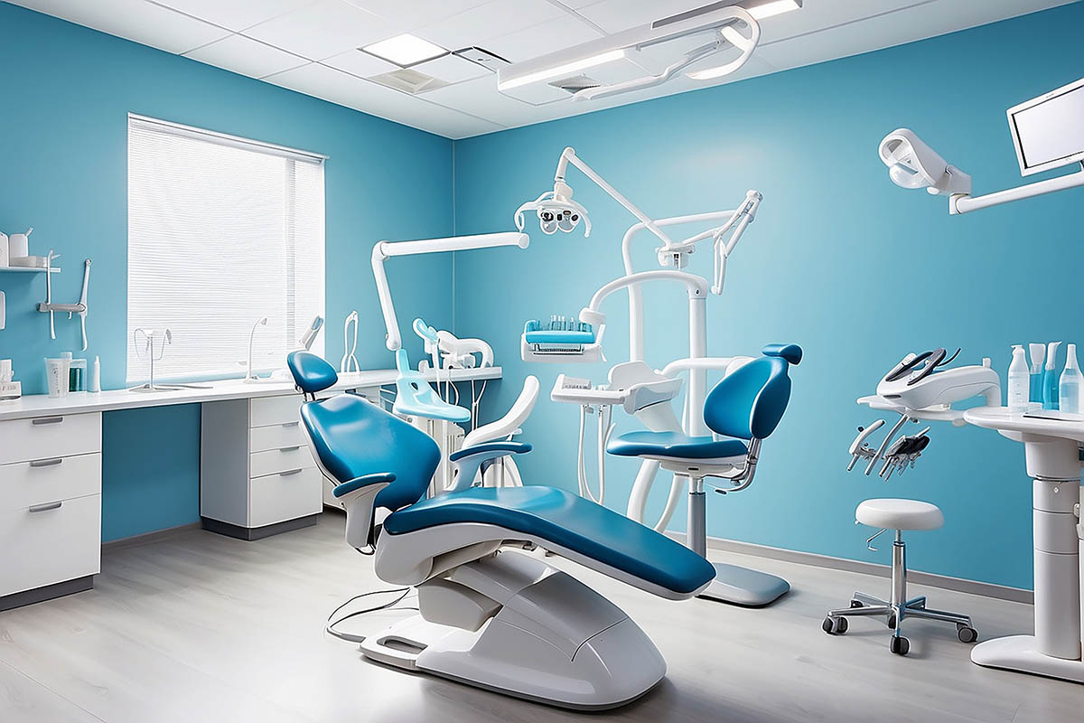Banner dentists room office.Closeup different dental instruments